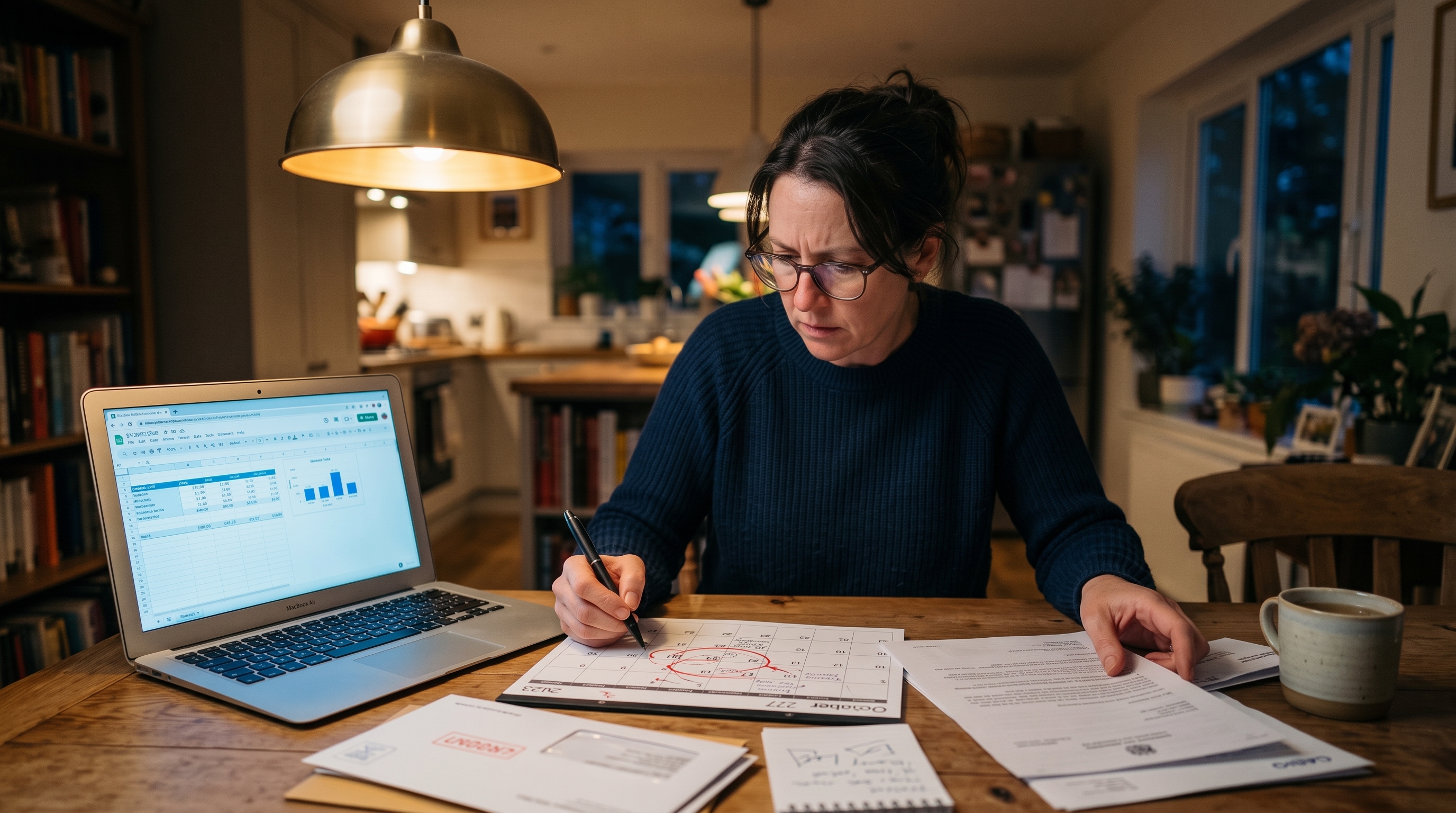 Person reviewing an IRS notice of deficiency letter next to a marked calendar at a home desk