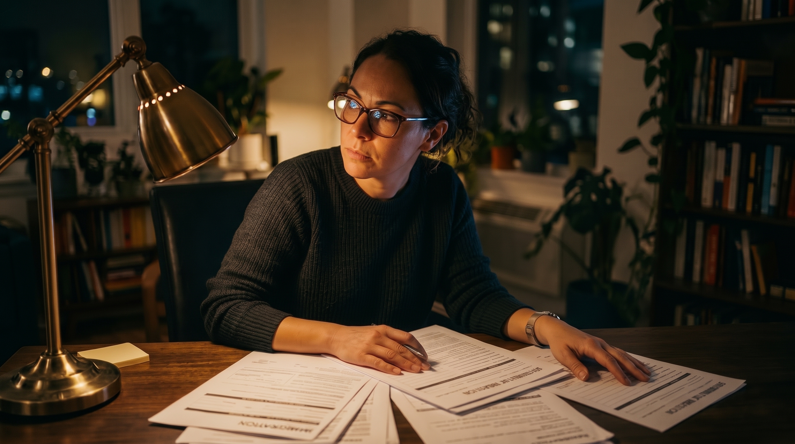 Person reviewing residency paperwork with a three-year timeline calendar on the desk